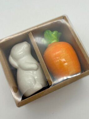 Salt & Pepper Shakers 2.75" White Bunny Rabbit & Carrot, Easter Decor NEW IN BOX